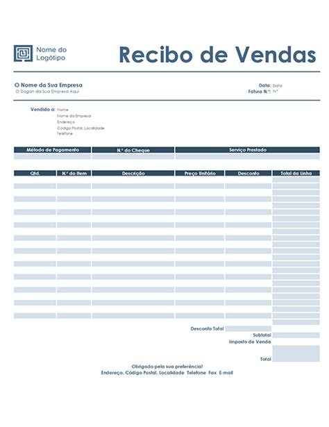 Recibo De Vendas Design Azul Simples