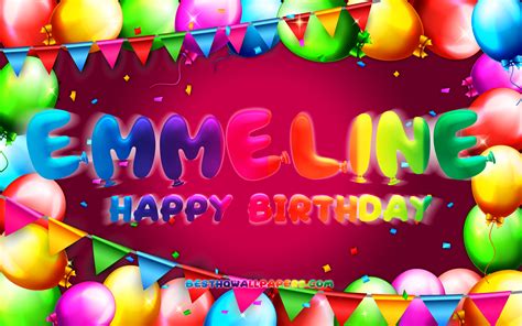 Download Wallpapers Happy Birthday Emmeline 4k Colorful Balloon Frame