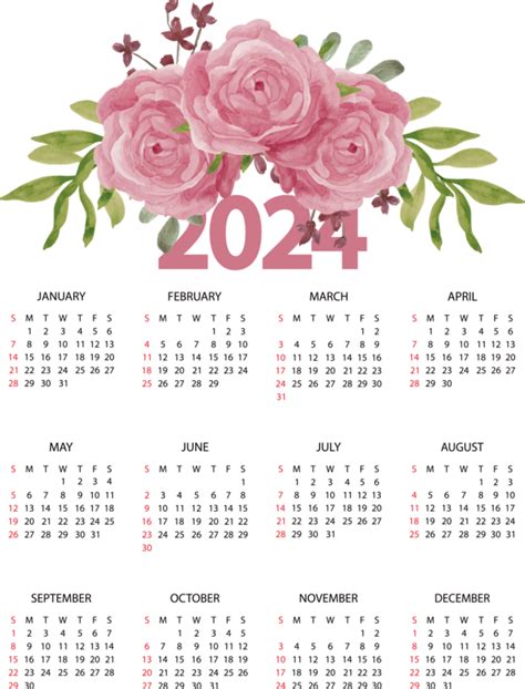 2024 Calendar Printable Free Floral 2024 Calendar Printable