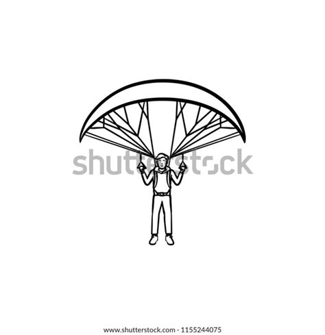 Skydiver Flying Parachute Hand Drawn Outline Stock Vector Royalty Free