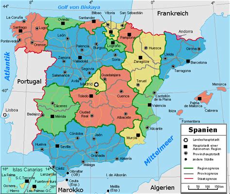 Sehenswürdigkeiten, natur und kulinarische genüsse. Spanische Provinzen Landkarte | Kleve Landkarte