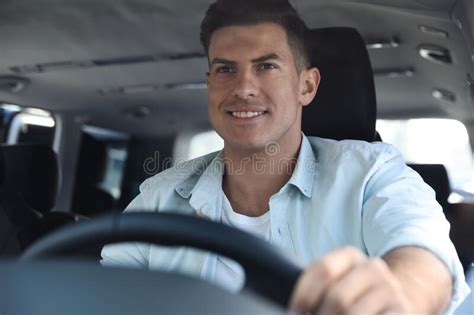 Handsome Man Driving His New Car Stock Photo Image Of Retail Fashion