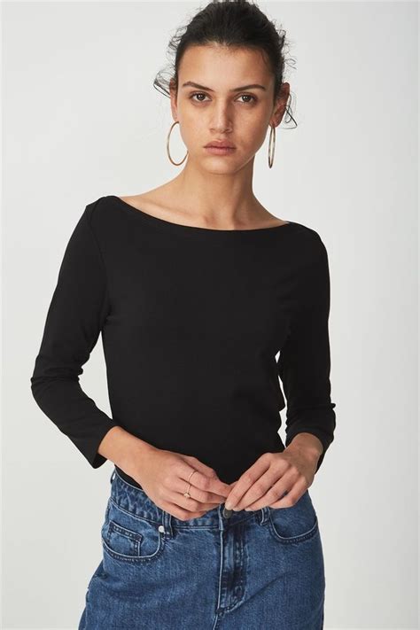 Everyday Sleeve Boat Neck Top BLACK Boat Neck Tops Clothes Tops
