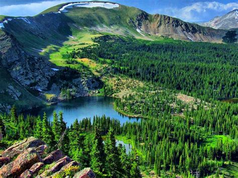 Mountain Landscape Lake Pine Forest Background 3840x2400