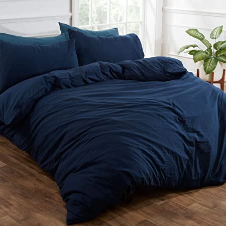 Brentfords Plain Dye Duvet Quilt Cover With Pillow Cases Bedding Set Navy Blue Double