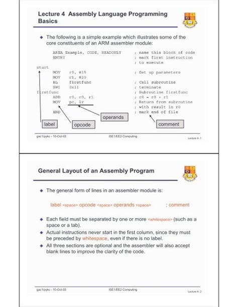 Lecture 4 Assembly Language Programming Basics General Layout