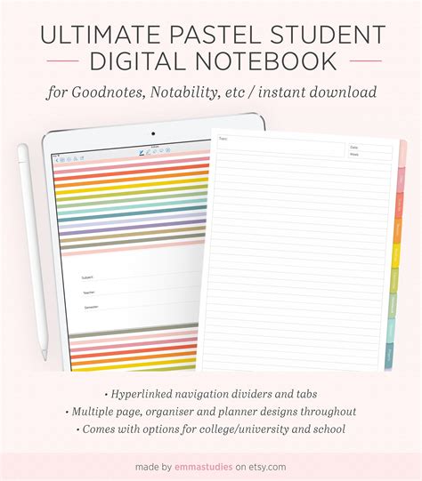 Digital Student Notebook Student Planner Organiser Subject Etsy
