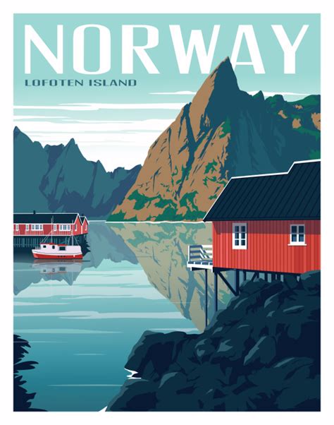 Lofoten Norway Vintage Style Travel Poster Travel Poster Design