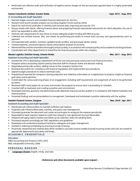 Accounting And Audit Specialist Resume Examples And Template With Job