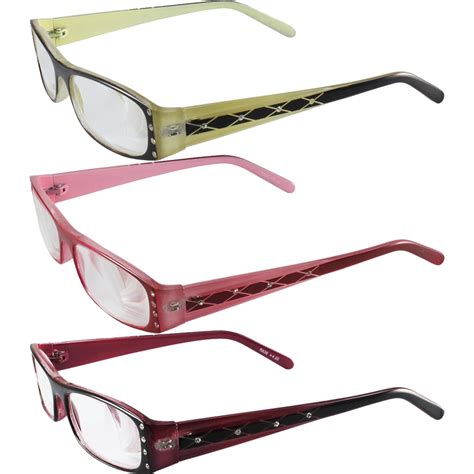 3 Pairs Of Womens High Powered Reading Glasses Beige Pink And Red