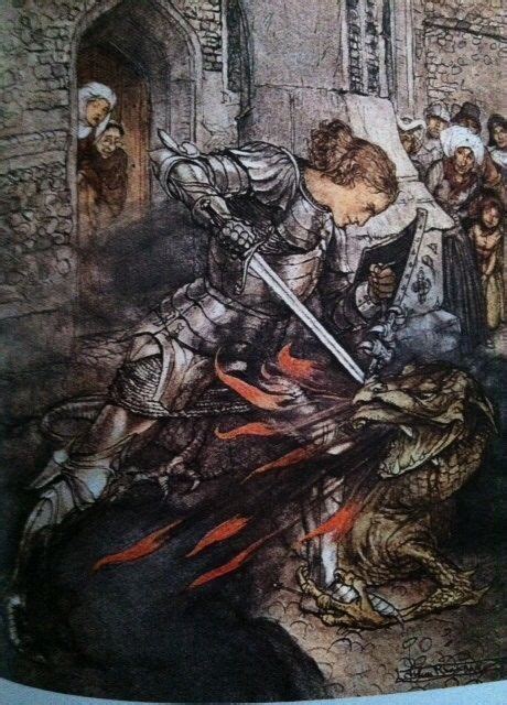 Sir Lancelot Fighting A Dragon By Arthur Rackham Arthur Rackham