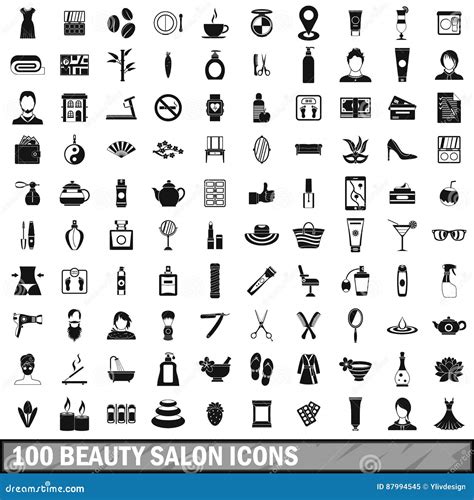 100 Beauty Salon Icons Set In Simple Style Stock Vector Illustration