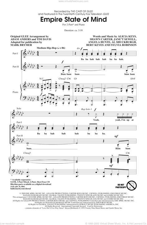 Keys Empire State Of Mind Sheet Music For Choir 2 Part