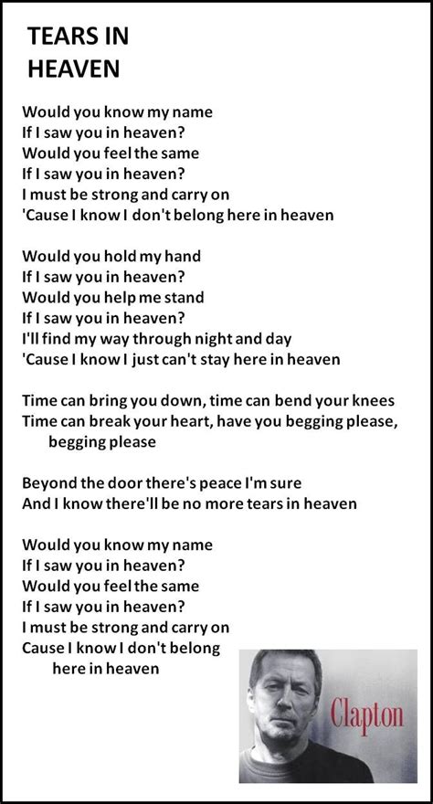 Tears In Heaven Eric Clapton Tears In Heaven Great Song Lyrics Lyrics