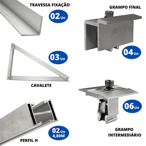 Kit Completo Estrutura Suporte De Laje Para 04 Placas Painel Solar