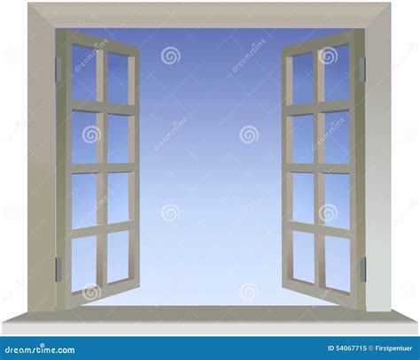 Opened Divided Window With Blue Sky Background Stock Illustration