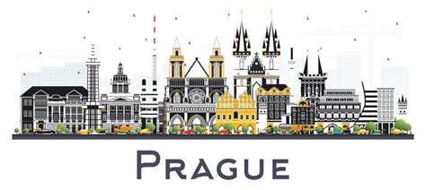 Prague Czech Republic City Skyline With Color Buildings Isolated On