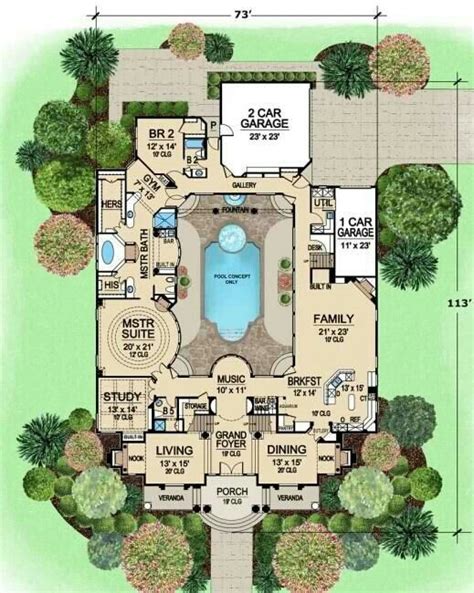 To keep passersby out of the way, the owners divided the kitchen with two islands and left ample room for a walkway in the center. Centered Courtyard | House blueprints, House plans, Luxury ...
