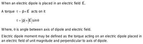 Define Electric Dipole Moment In Terms Of Torque