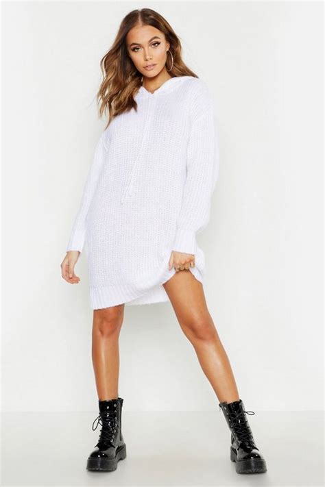 Oversized Soft Knit Hooded Sweater Dress Boohoo