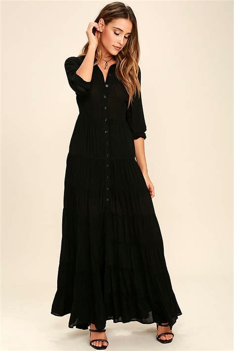 Boho Dress Black Dress Maxi Dress Long Sleeve Dress 7400