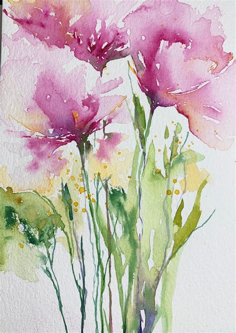 Abstract Flower Painting Watercolor Loose Watercolor Flowers