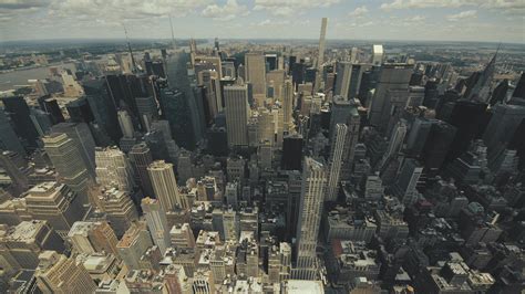 Aerial View Of High Rise Building New York City Horizon Skyline