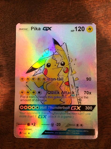 Discard this card if another stadium card comes into play. Pikachu gx pokemon luxury card orica custom card gold rare