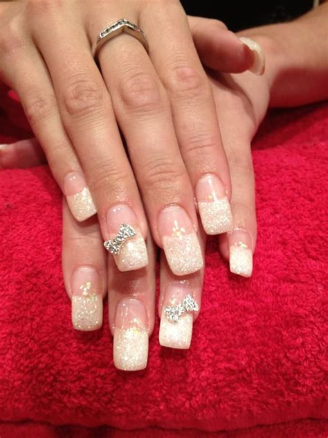 Acrylic Nails White Glitter French Manicure White Glitter Tips Gel