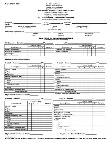 Deped Form 137 K To 12 Blank Form Pdf Cognition