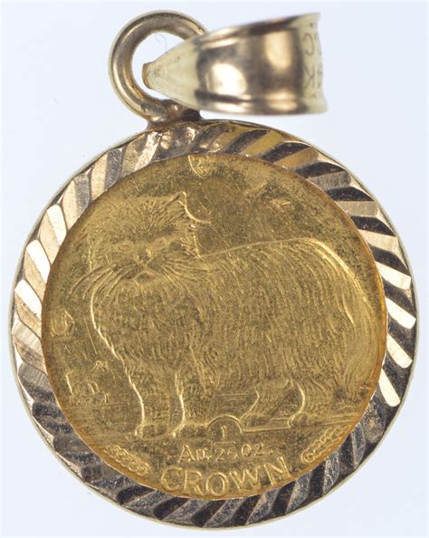 1989 Isle Of Man 125 Crown Persian Cat Gold Coin In 14k Gold Pendant