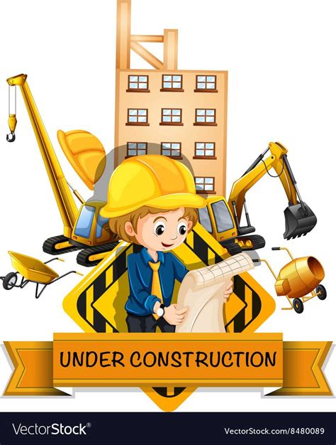 Engineer And Building Being Under Construction Vector Image On Em 2020