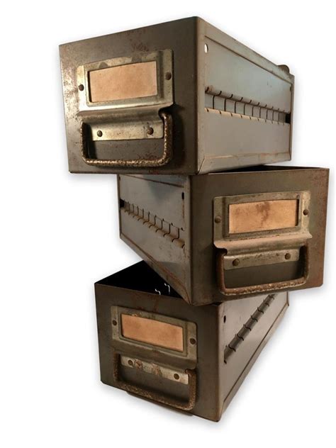 Solid wood heavy duty 3 drawer box storage bins tropical design. Lot of 3 Vintage Industrial Factory Metal Storage Drawer ...