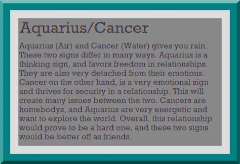 Cancer takes an emotional approach to life, aquarius, an offbeat, unconventional approach. Quotes about Cancer and love (50 quotes)
