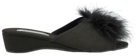 ladies womens wedge slippers dunlop feather pom pom faux suede mules heel shoes ebay
