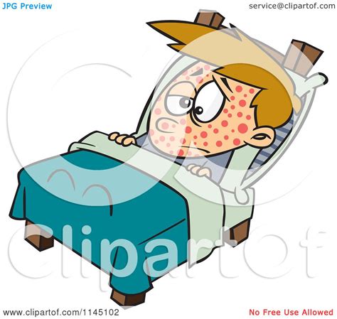 Cartoon Of A Boy Sick With Measles Resting In Bed Royalty Free Vector