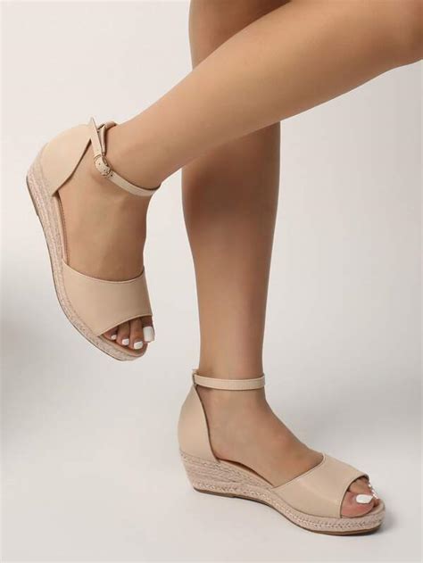 Minimalist Ankle Strap Espadrille Wedge Sandals Shein Uk