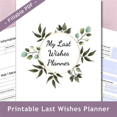 My Final Wishes Planner Interactive Fillable Pdf 85x11 Us Etsy