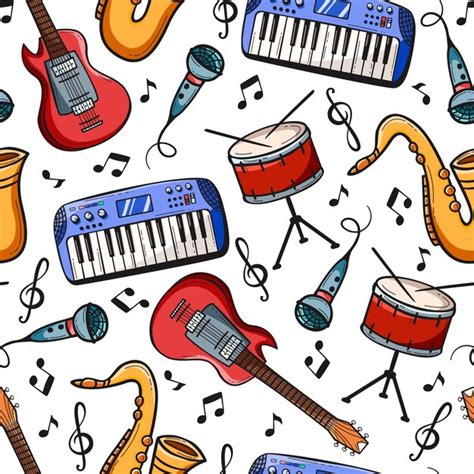 Premium Vector Seamless Pattern With Musical Instruments In Doodle Style