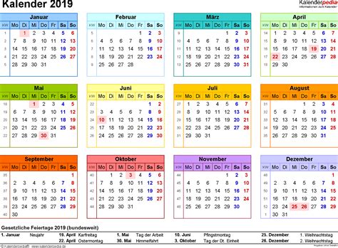 Kalender 2019 Zum Ausdrucken In Excel 17 Vorlagen Kostenlos