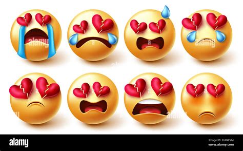 Emojis Broken Hearted Vector Set Emoji Characters In Sad Crying And
