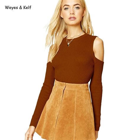 weyes and kelf sexy off shoulder knitting pullover top fashion autumn winter sweater women chic