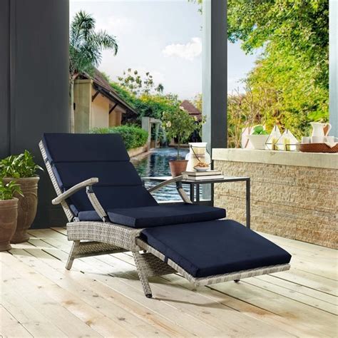 Modway Envisage Patio Wicker Rattan Lounge Chair In Light Gray And Navy