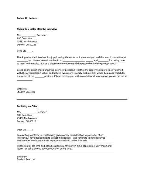 Thank You Letter After Interview Templates At