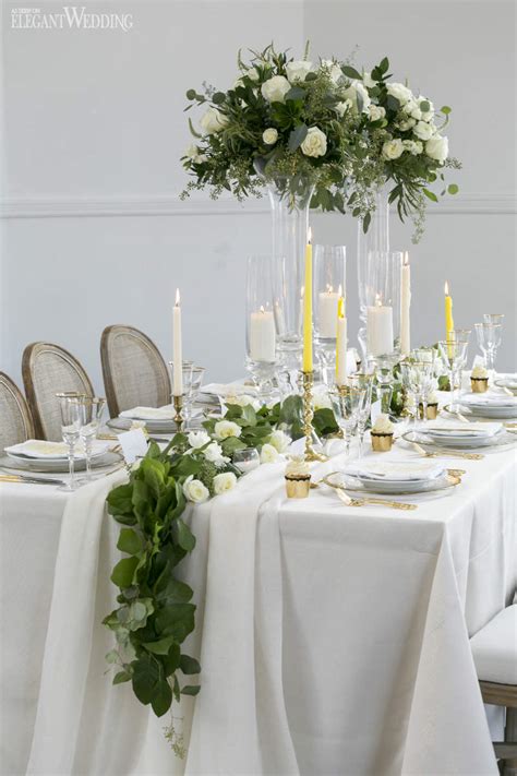 Roses, garden roses, hydrangea, stock flower, dusty miller and gold painted eucalyptus. Vintage Green and Gold Wedding Ideas | ElegantWedding.ca