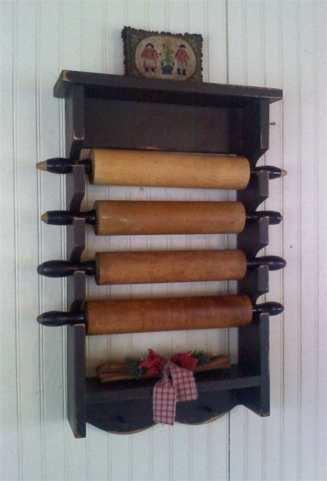 Primitive Rolling Pin Rack With Pegs Wooden Country