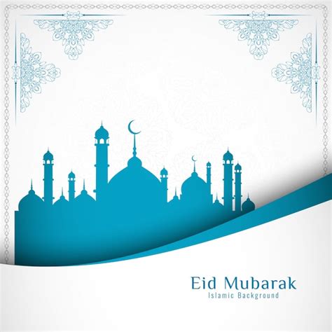 Elegant Blue And White Eid Mubarak Design Vector Free Download