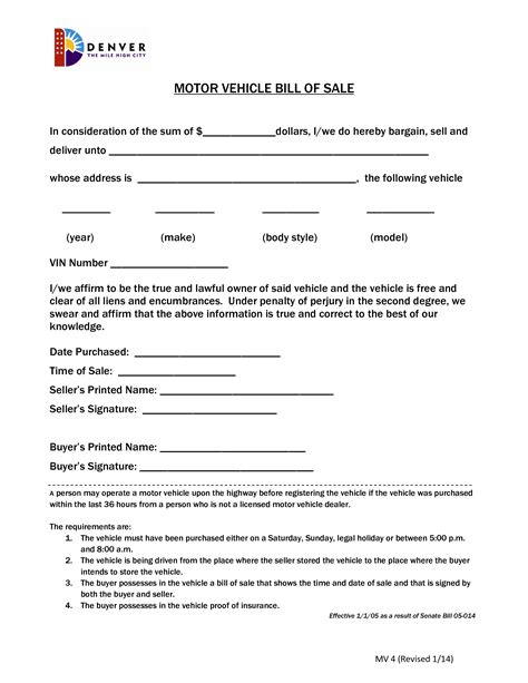 Bill Of Sale Motor Vehicle Templates At