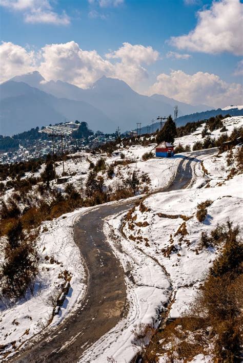 Snow Covered Road Tawang Arunachal Pradesh North East India Stock