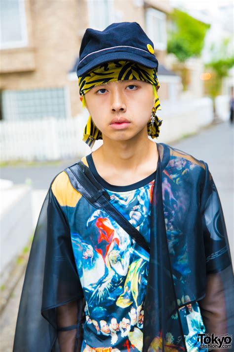 Japanese Fashion Student In Colorful Graphic Style W Dog Harajuku And C